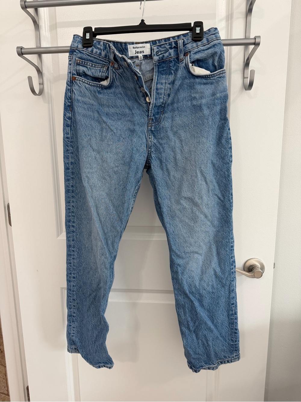 Reformation Cynthia high rise straight cropped jeans.